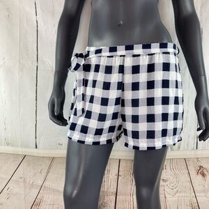 Blue and white gingham print shorts with tie